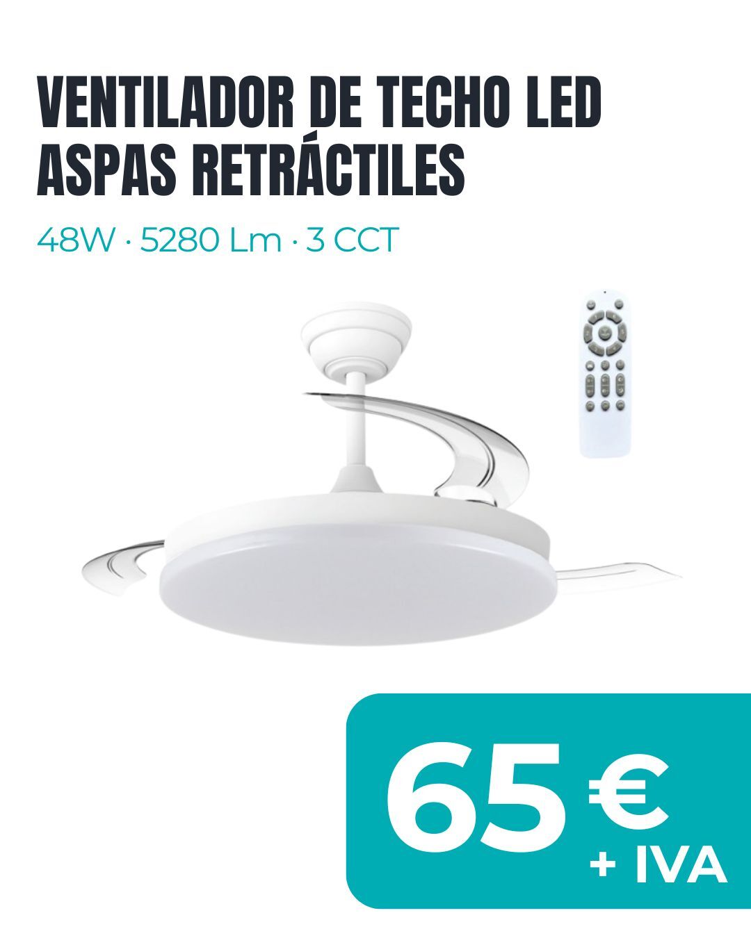 ventilador techo led con aspas retráctiles en elekam led oferta 65 euros